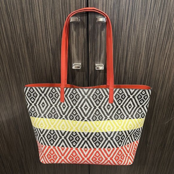 INC International Concepts Reyna Popsicle Tote Faux Leather Large Bag Red Yellow - Picture 1 of 14